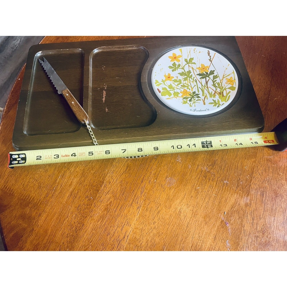 Vintage Goodwood Cheese Board Wood‎ Cracker Tray Ceramic Tile Yellow Wildflowers - Picture 5 of 7